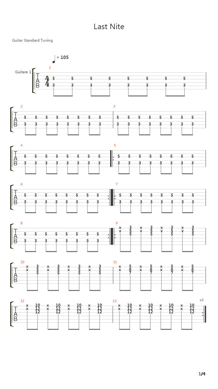 Last Nite吉他谱