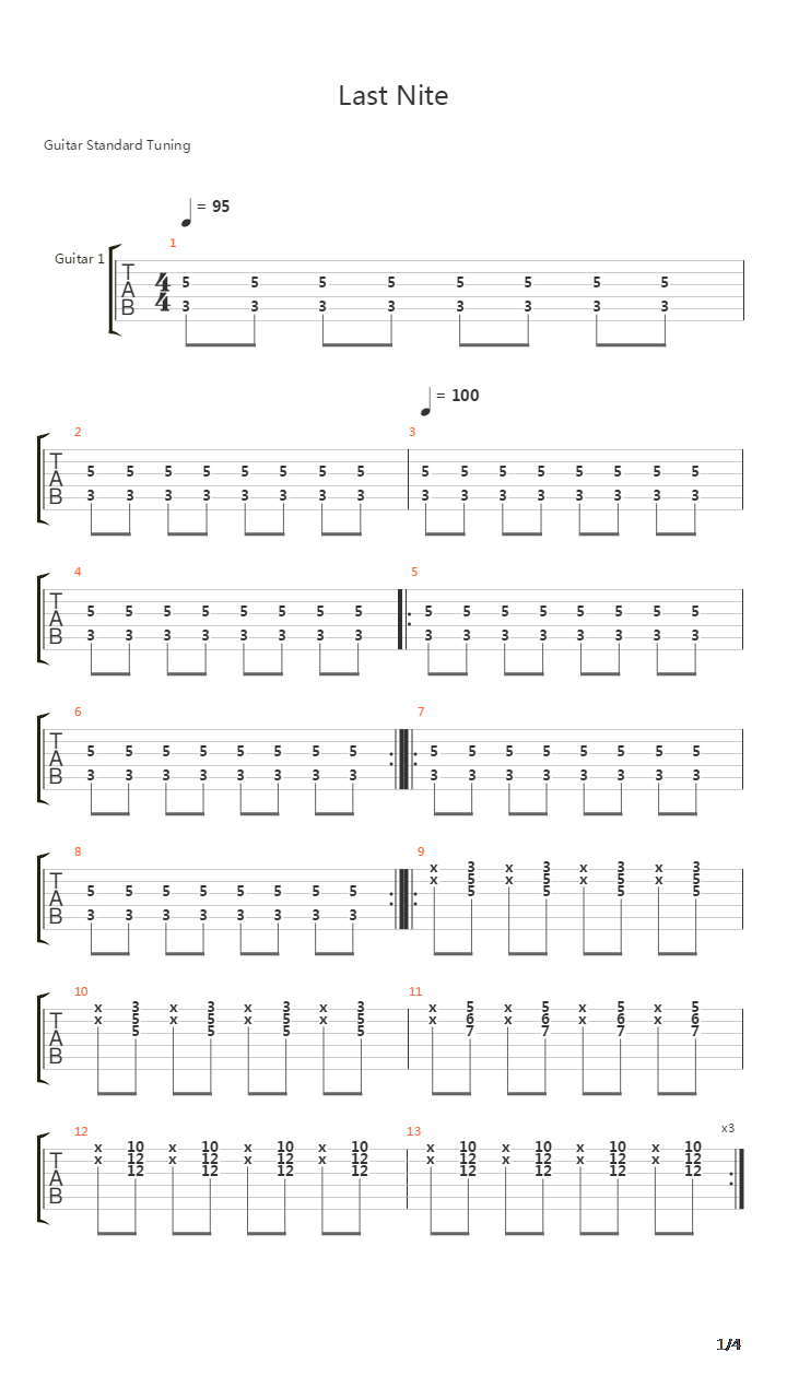Last Nite吉他谱