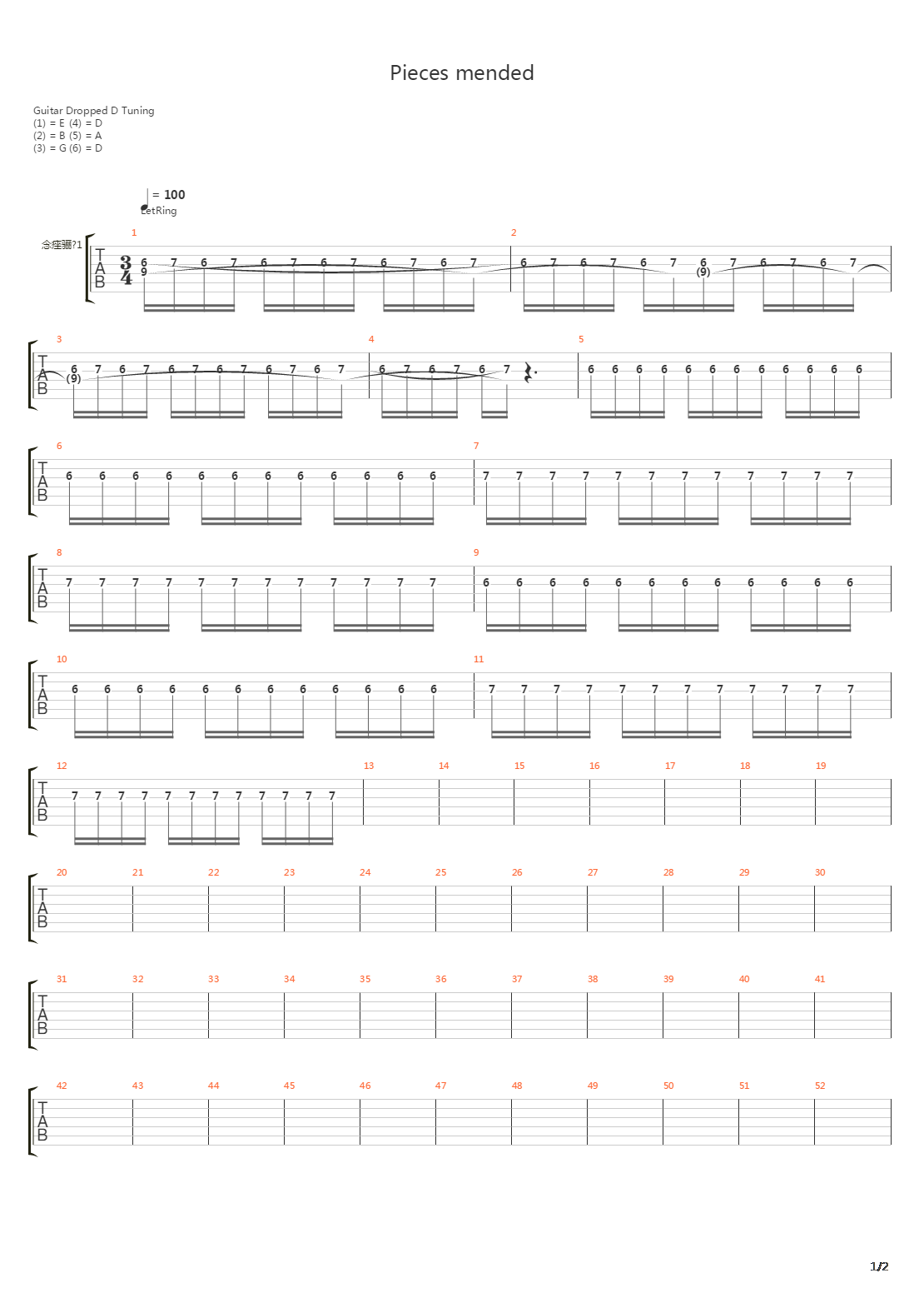 Pieces Mended吉他谱