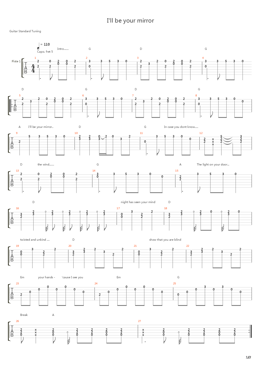 I'll Be Your Mirror吉他谱