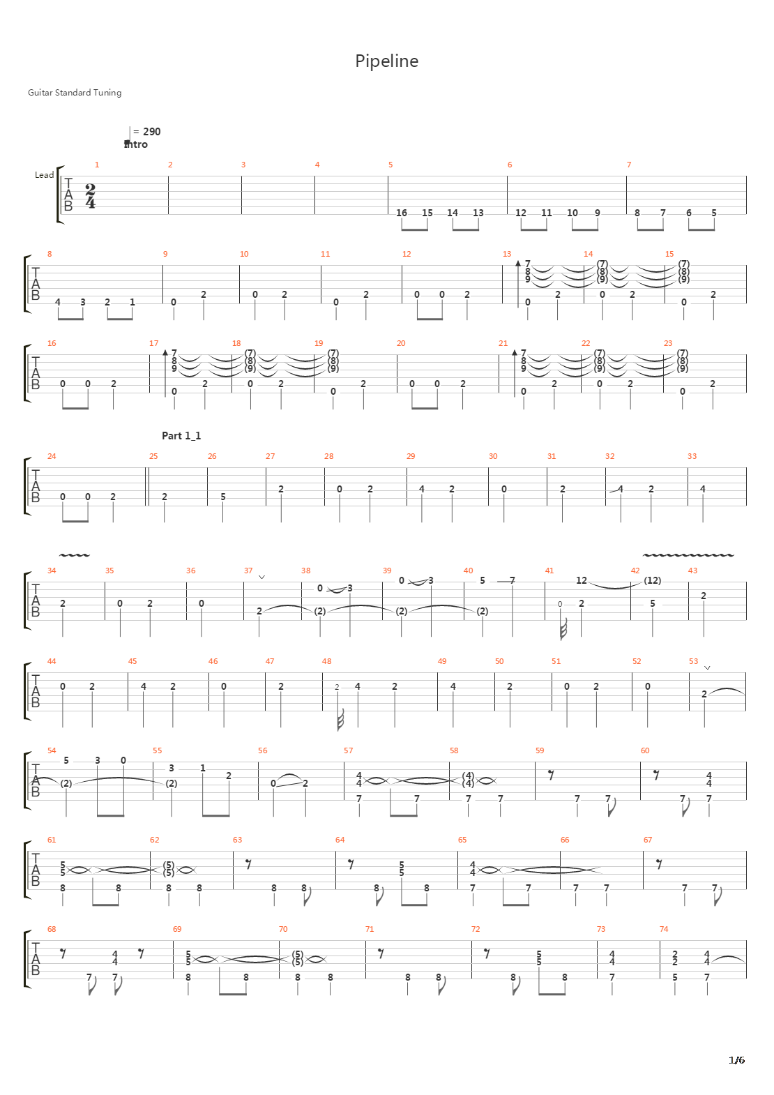 Pipeline吉他谱