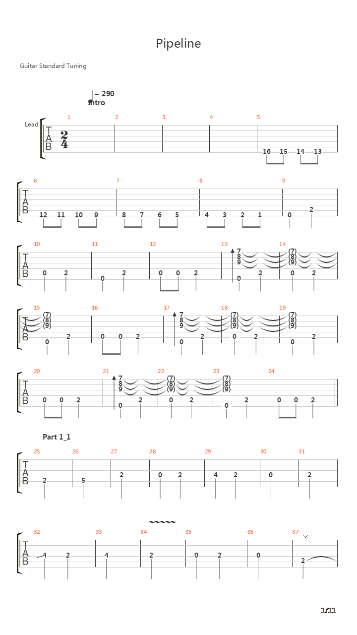 Pipeline吉他谱