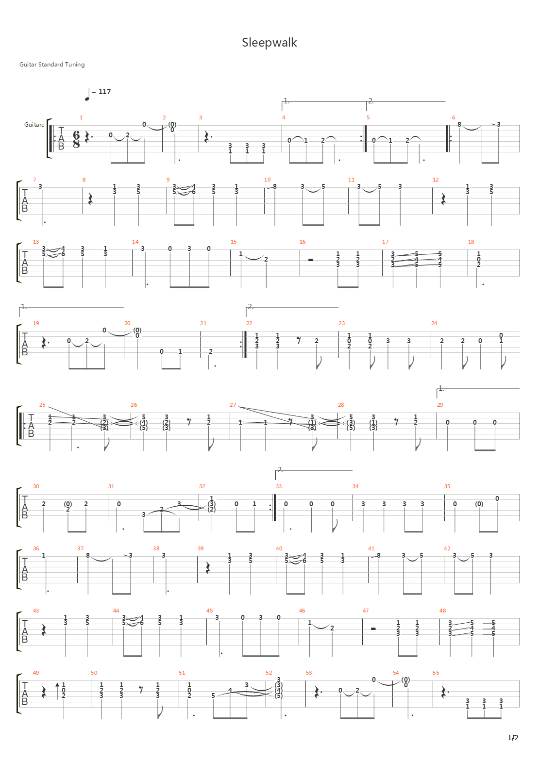 Sleepwalk吉他谱