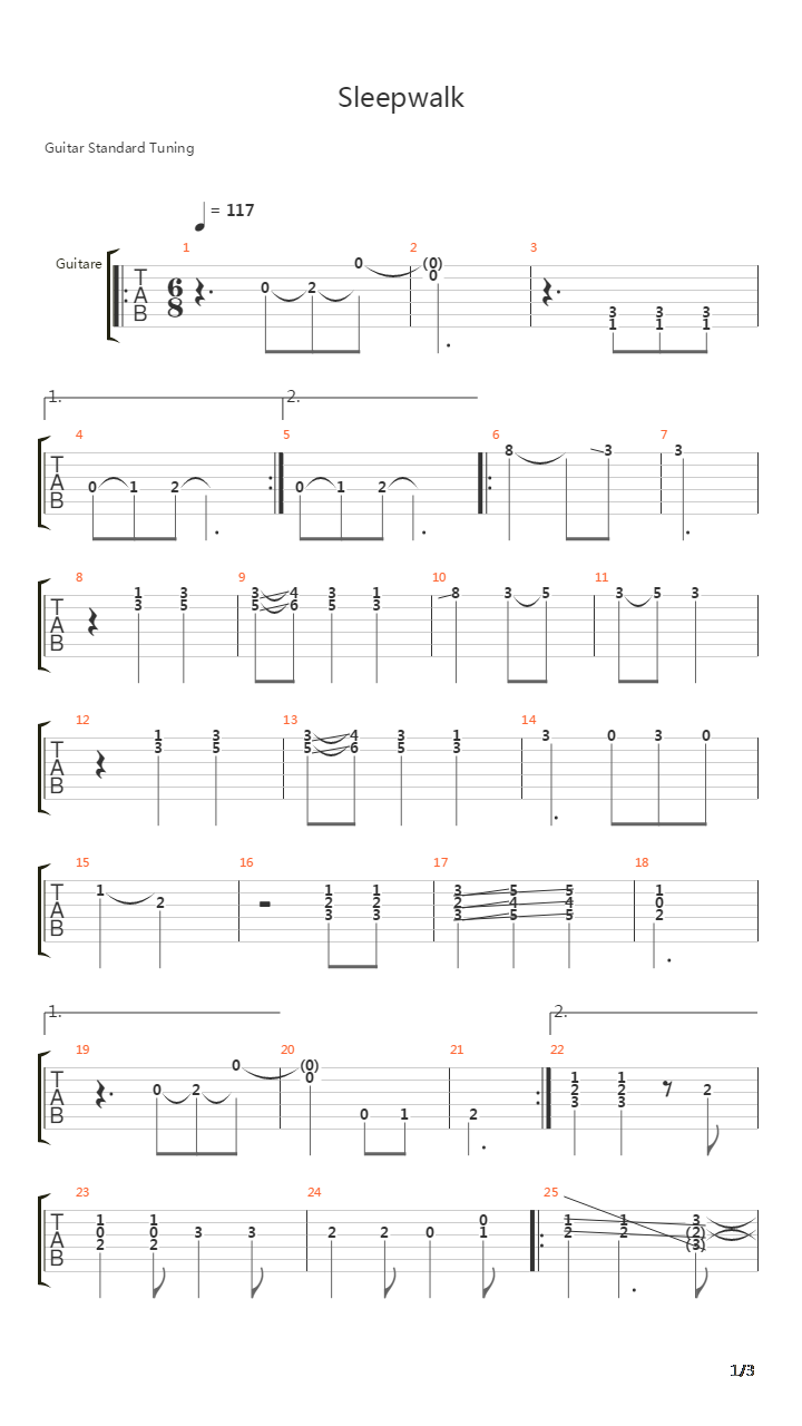 Sleepwalk吉他谱