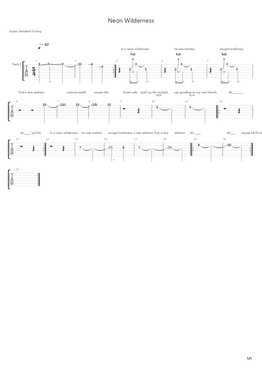Neon Wilderness吉他谱