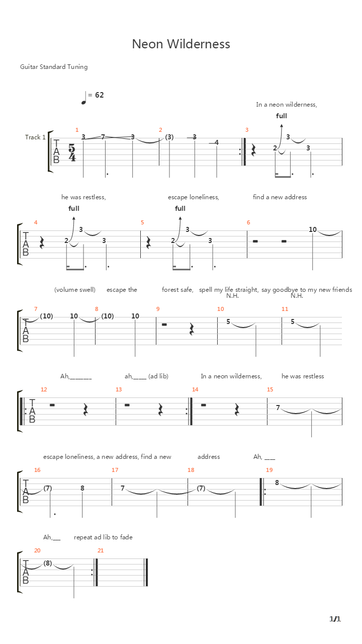 Neon Wilderness吉他谱