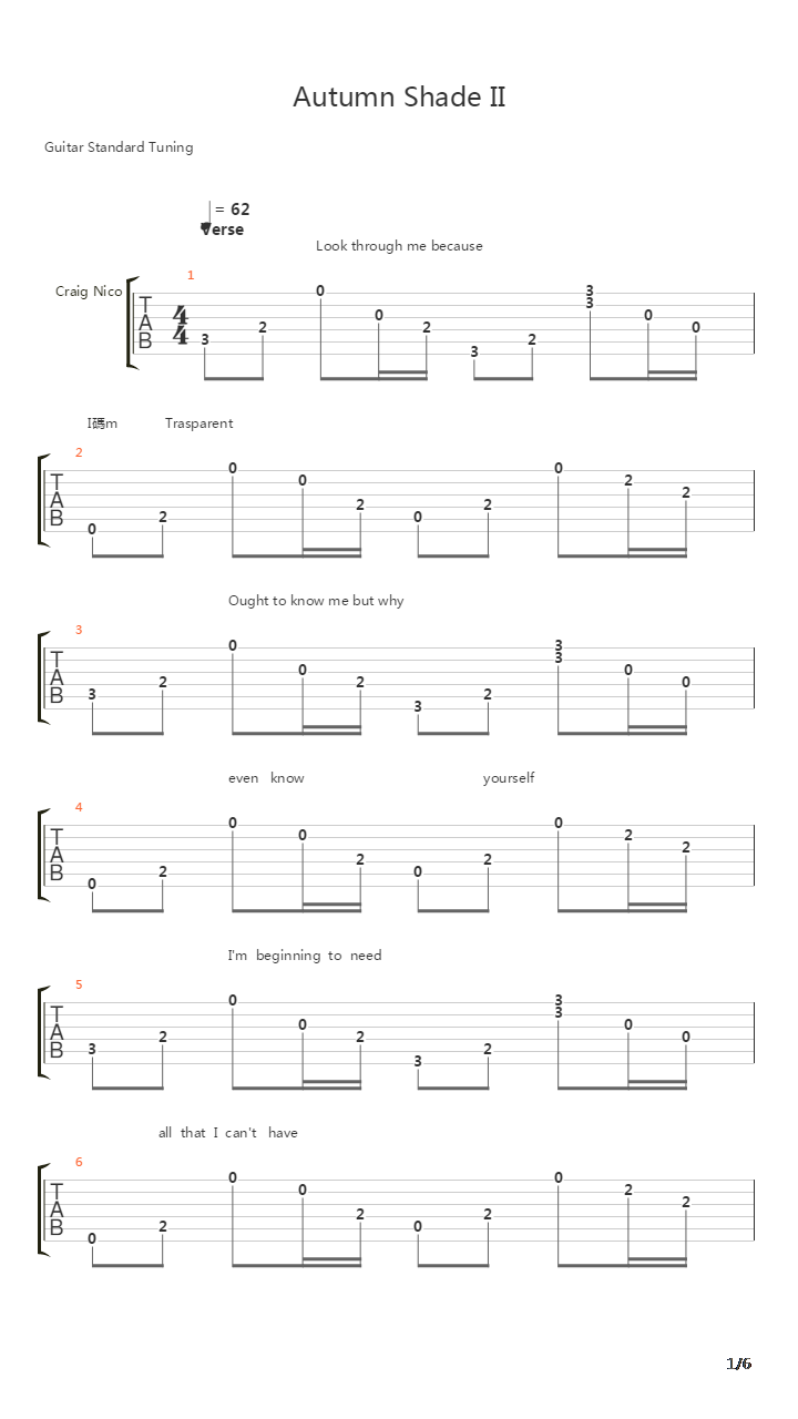 Autumn Shade, Part 2吉他谱