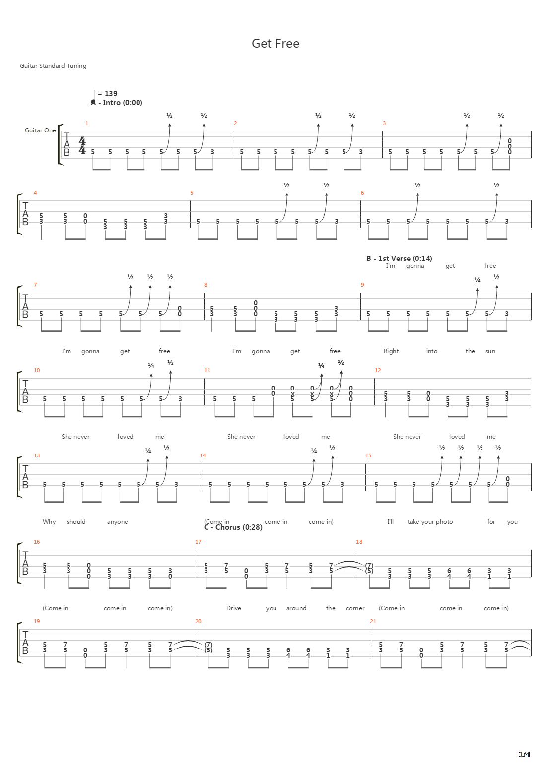 Get Free吉他谱