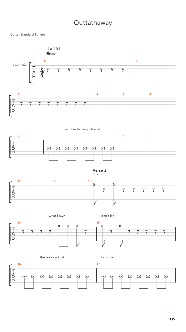 Outtathaway吉他谱