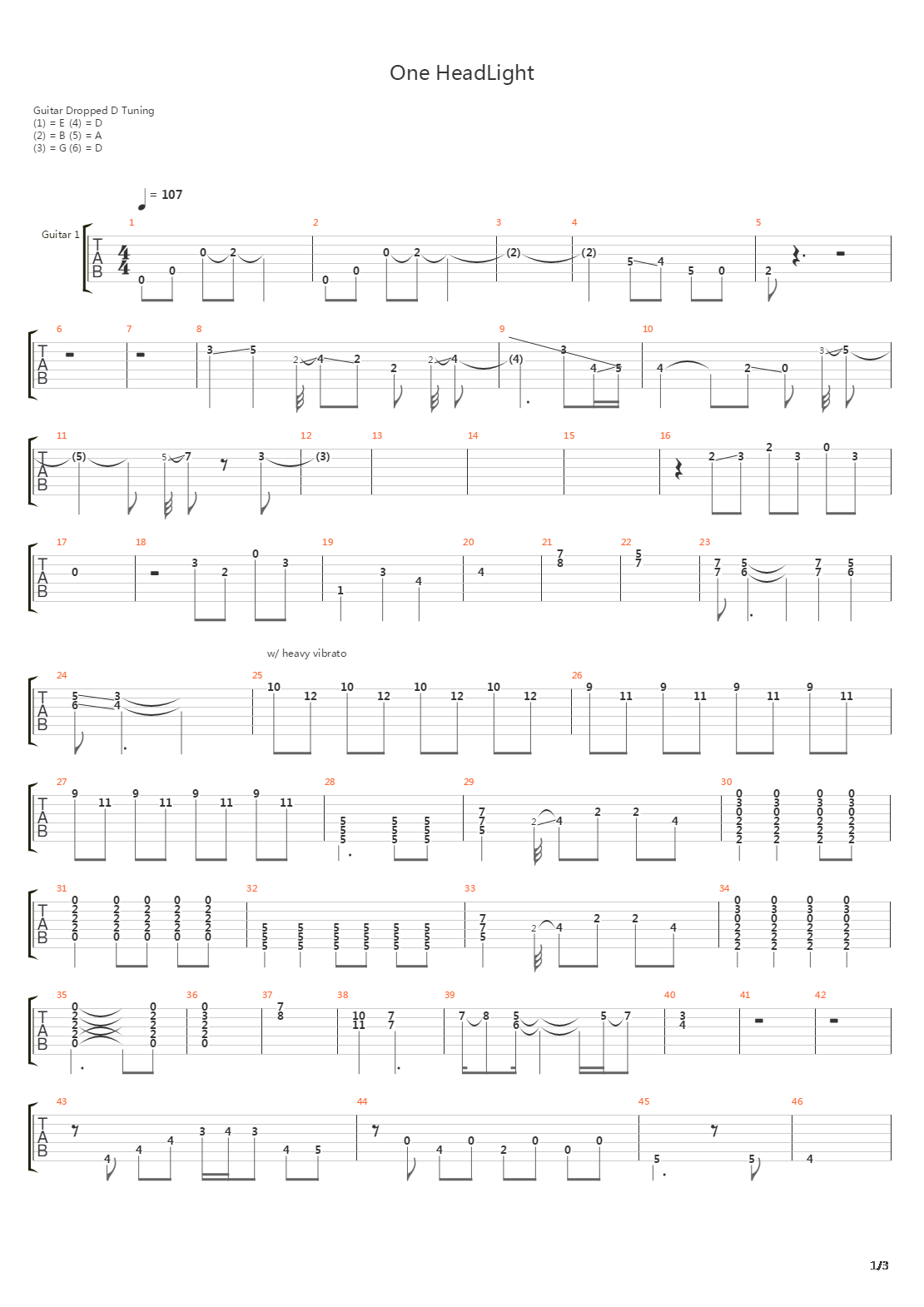 One HeadLight吉他谱