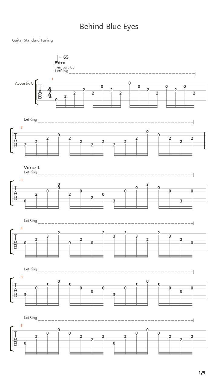 Behind Blue Eyes吉他谱
