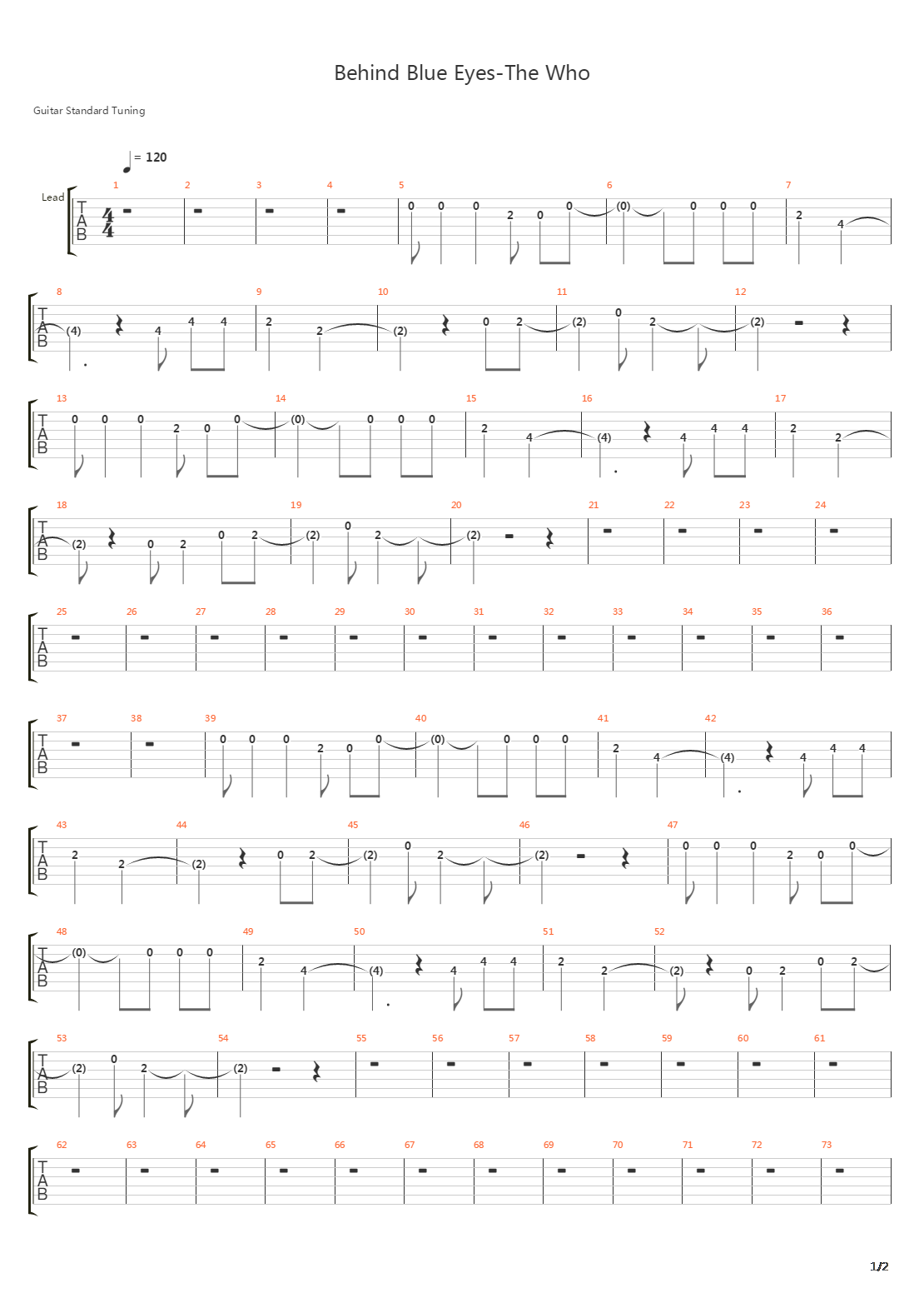 Behind Blue Eyes吉他谱