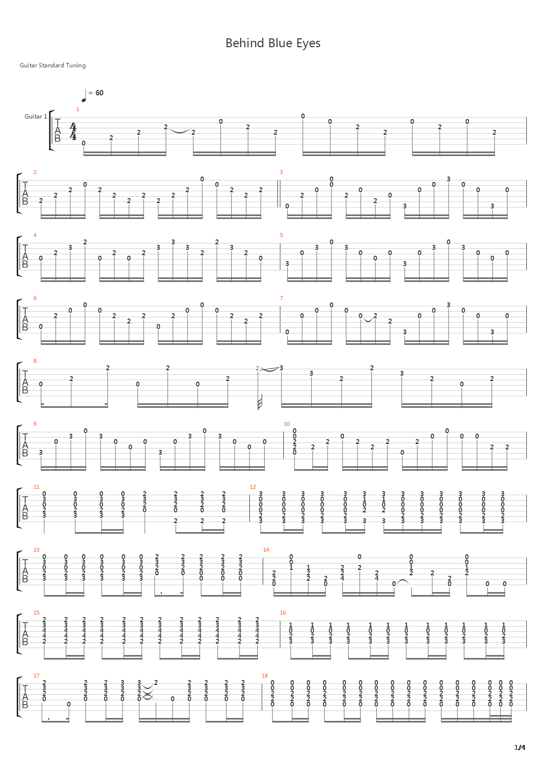 Behind Blue Eyes吉他谱
