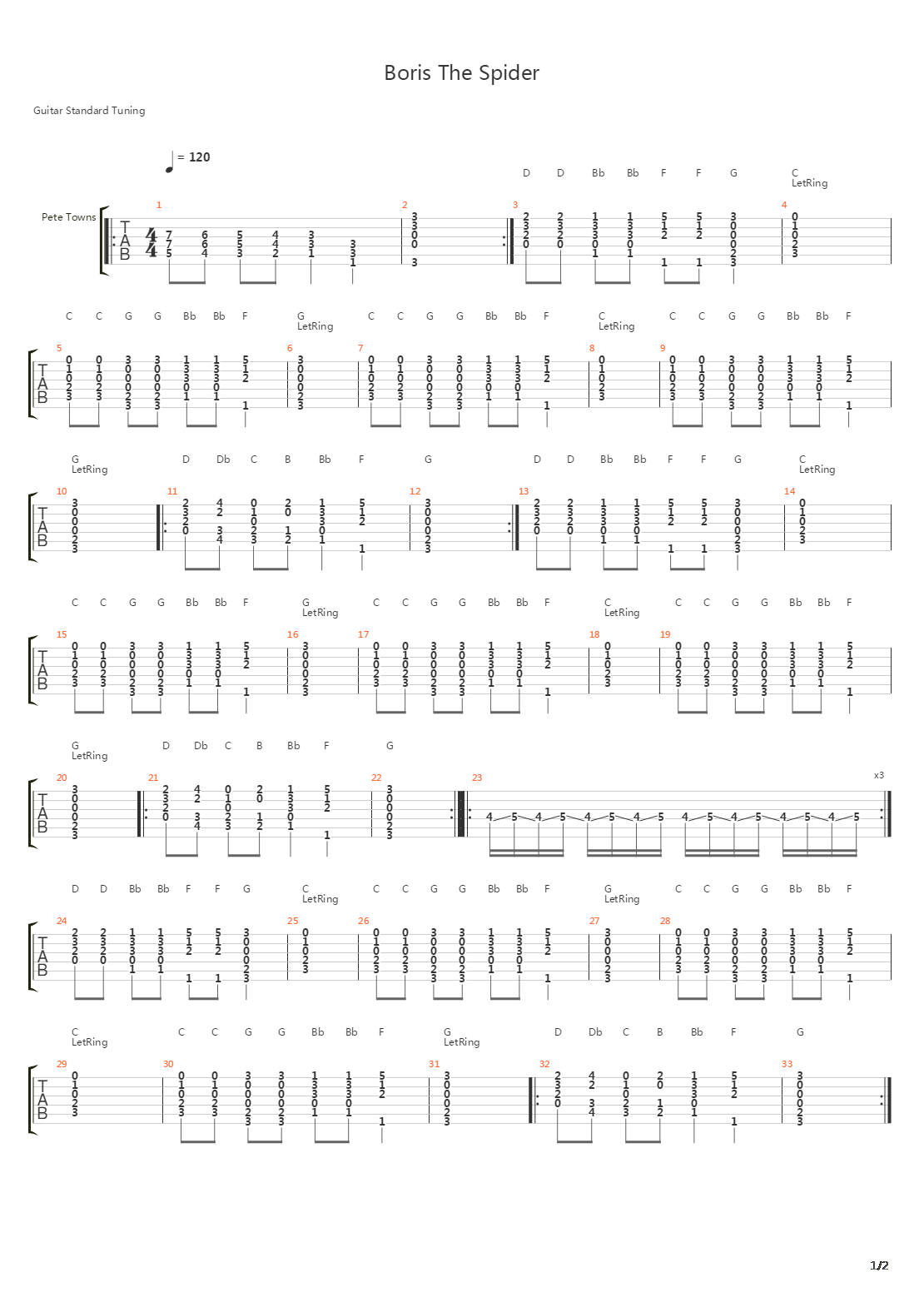 Boris The Spider吉他谱