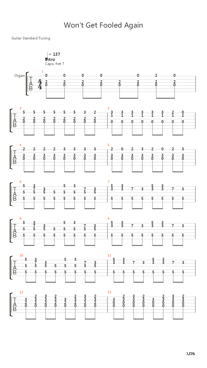 Won't Get Fooled Again吉他谱