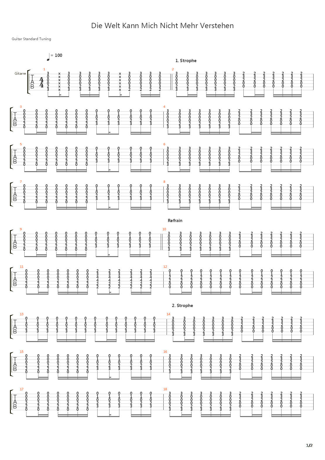 Die Welt Kann Mich Nicht Mehr Verstehen吉他谱