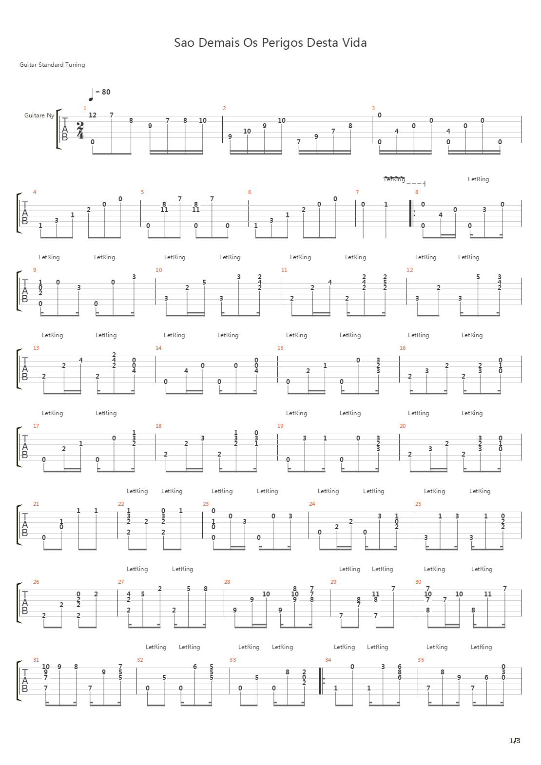 Sao Demais Os Perigos Desta Vida吉他谱