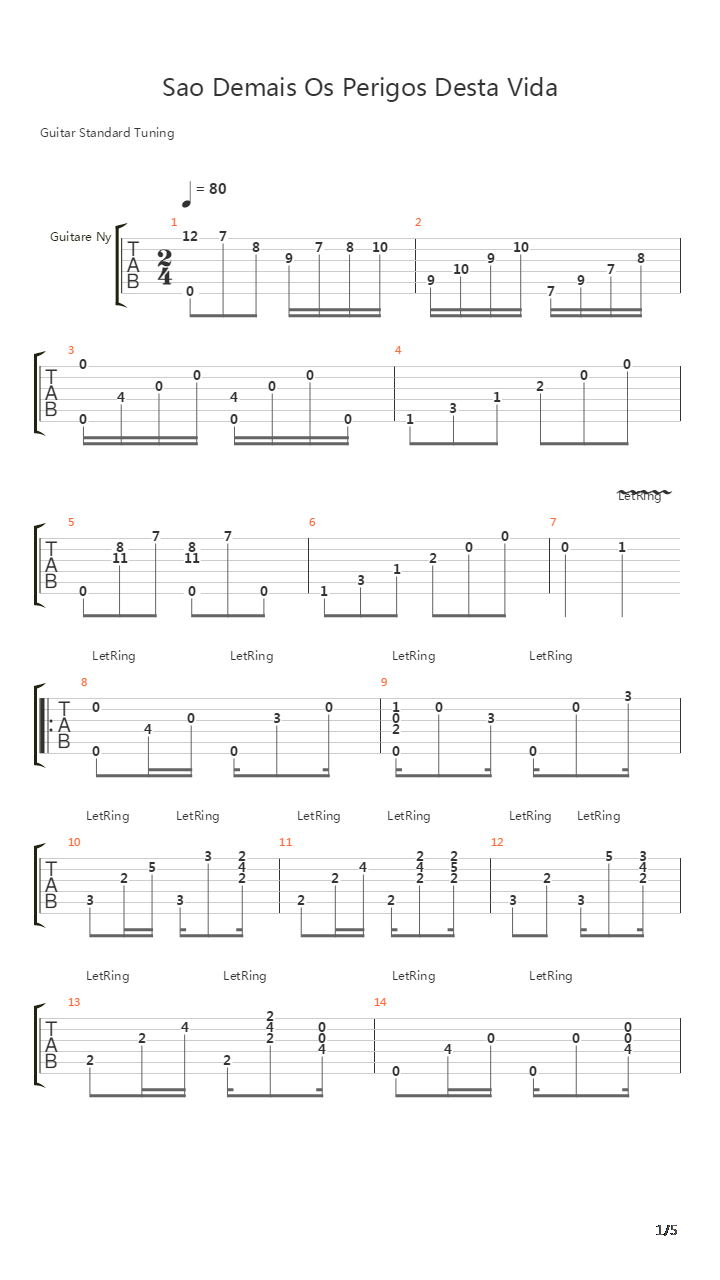 Sao Demais Os Perigos Desta Vida吉他谱