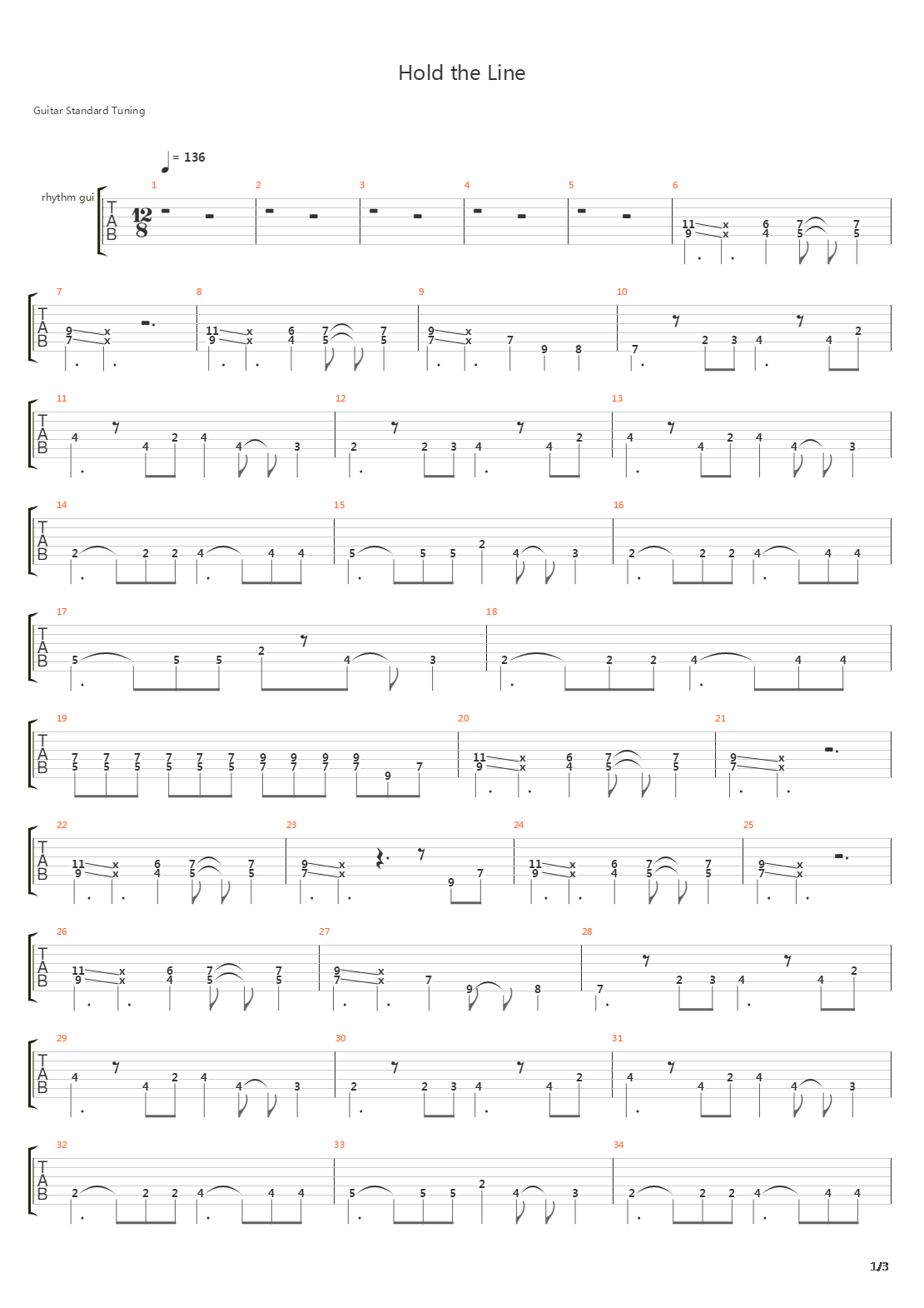 Hold the line吉他谱