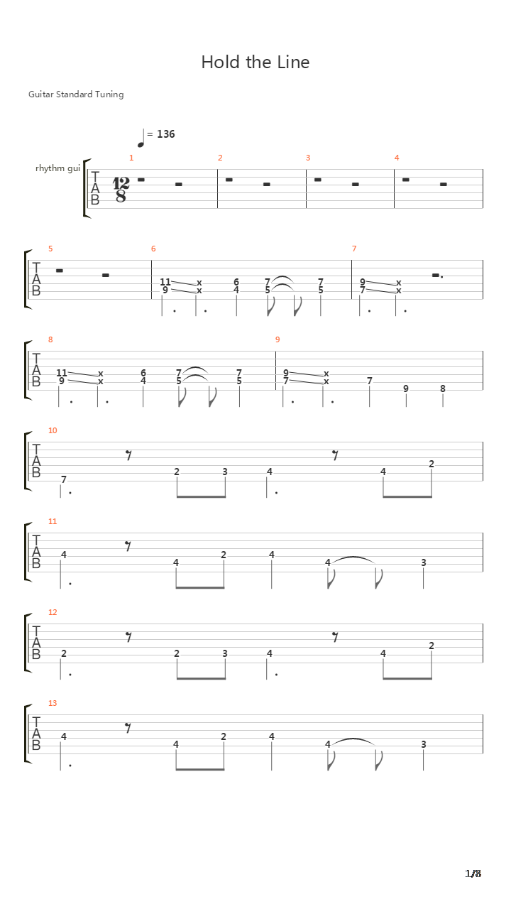 Hold the line吉他谱