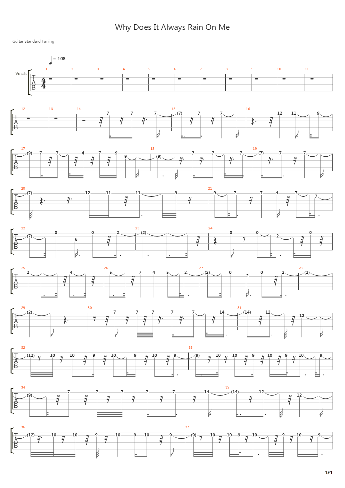 why does it always rain on me吉他譜
