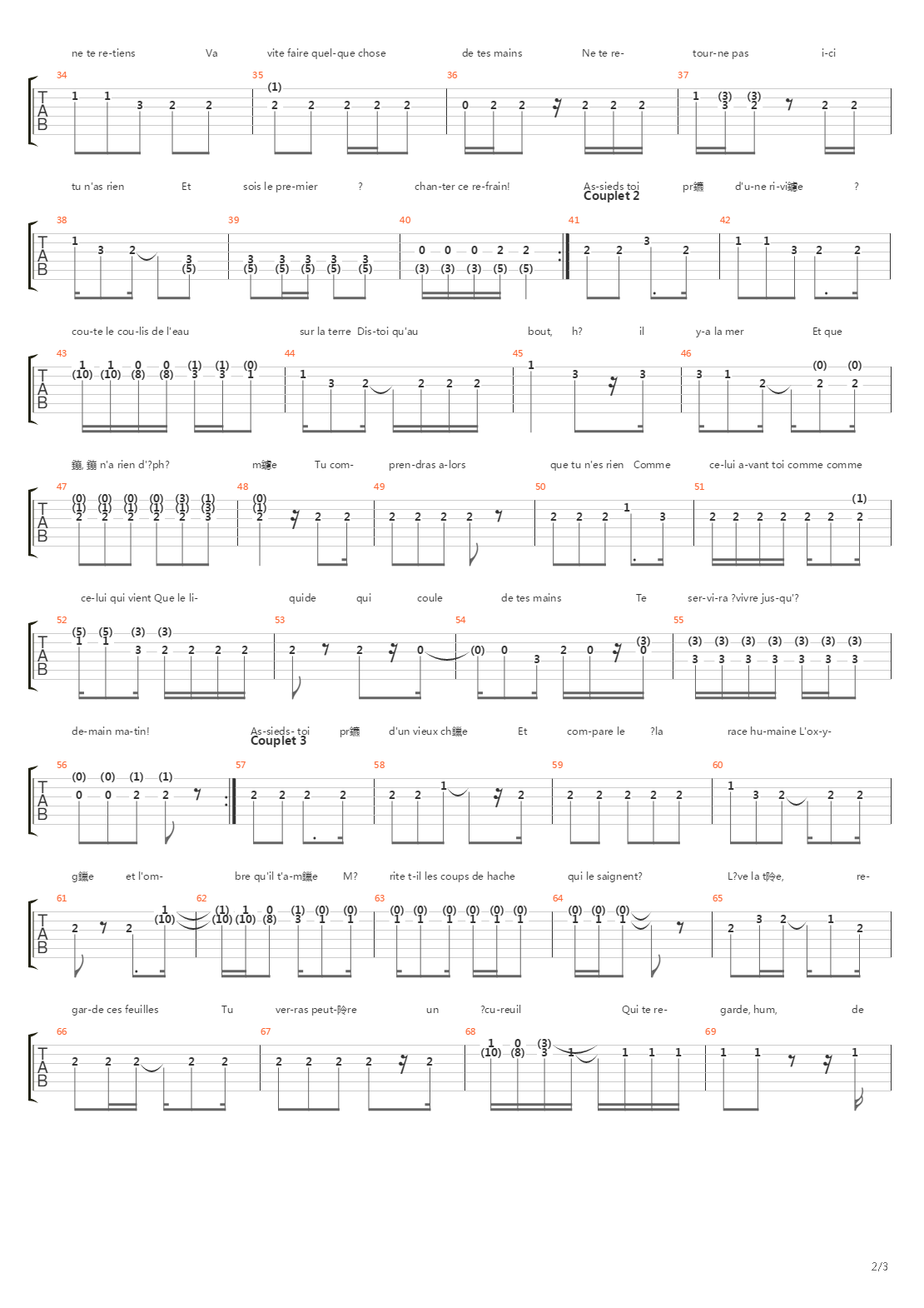 L'hymne De Nos Campagnes吉他谱