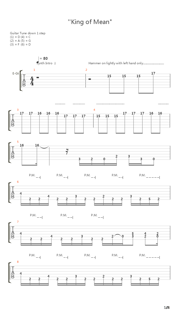 King Of Mean吉他谱
