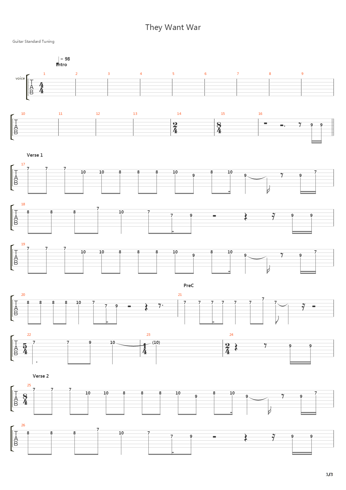 They Want War吉他谱