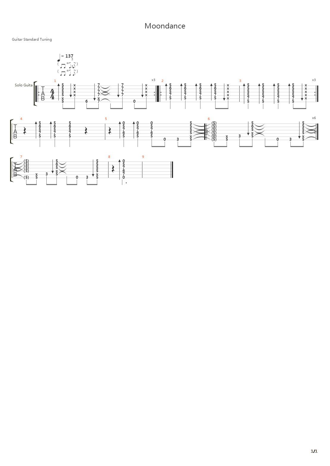 Moondance吉他谱