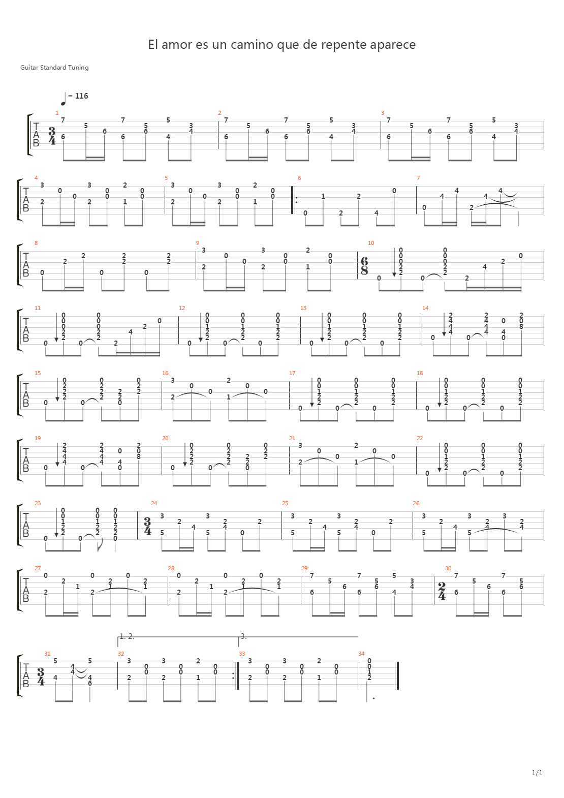 El Amor Es Un Camino Que De Repente Aparece吉他谱
