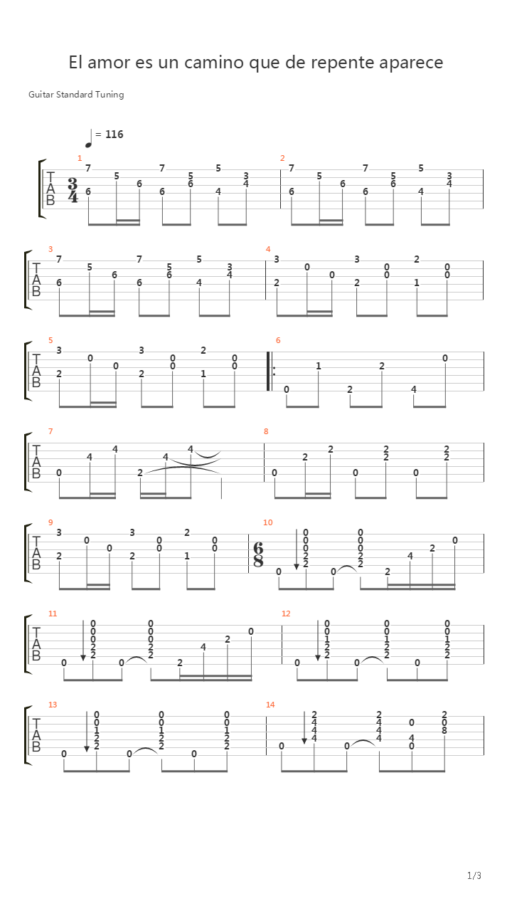 El Amor Es Un Camino Que De Repente Aparece吉他谱
