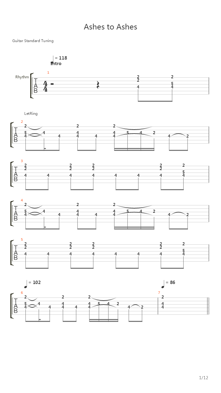 Ashes To Ashes吉他谱