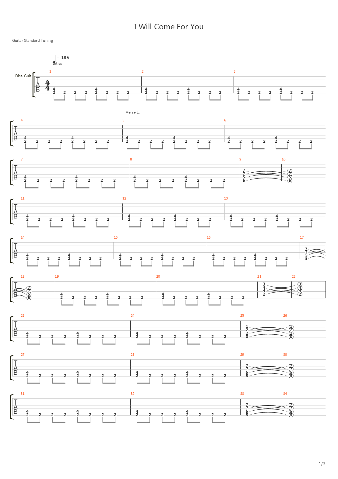 I Will Come For You吉他谱