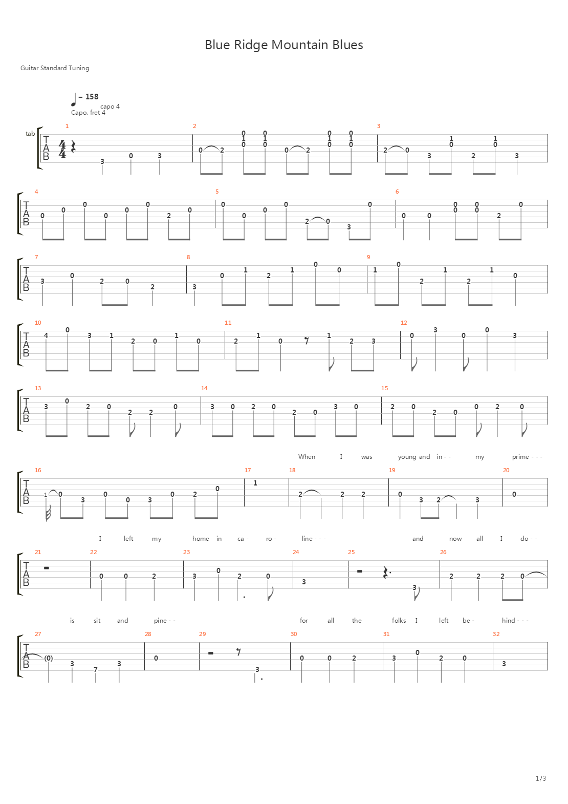Blue Ridge Mountain Blues吉他谱