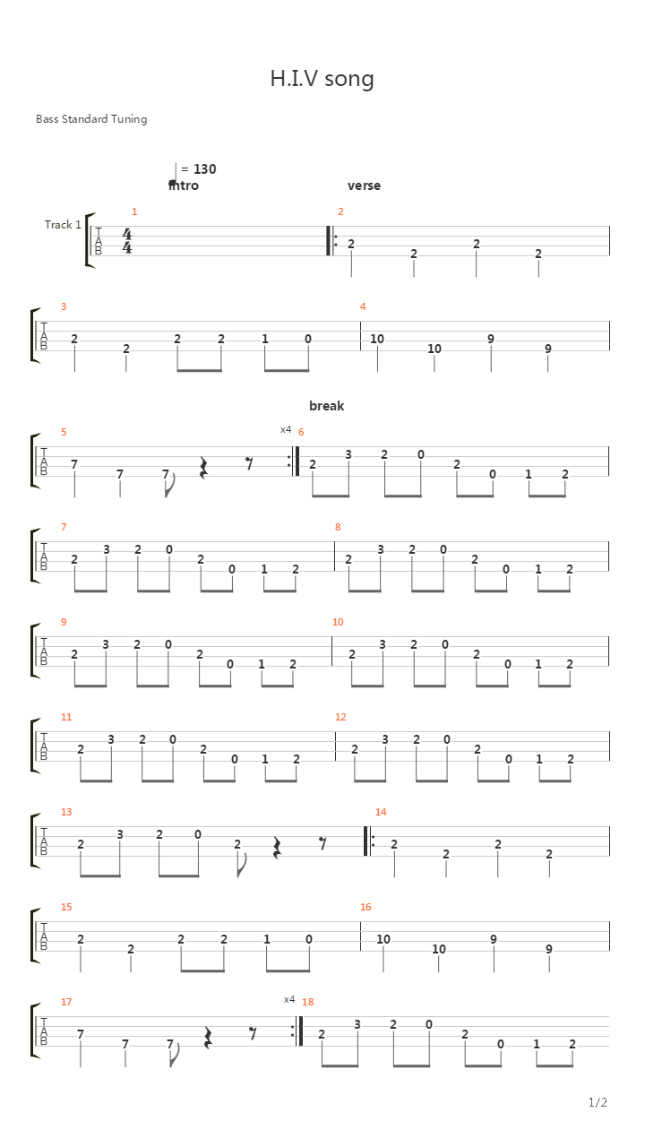 H.I.V Song吉他谱