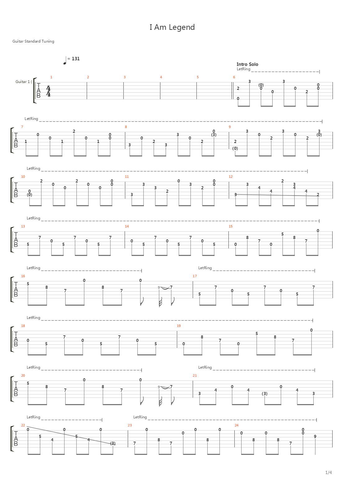 I Am Legend吉他谱