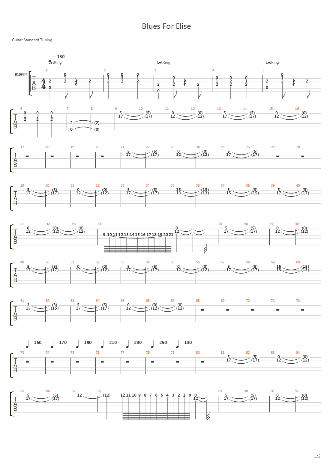 Blues For Elise吉他谱