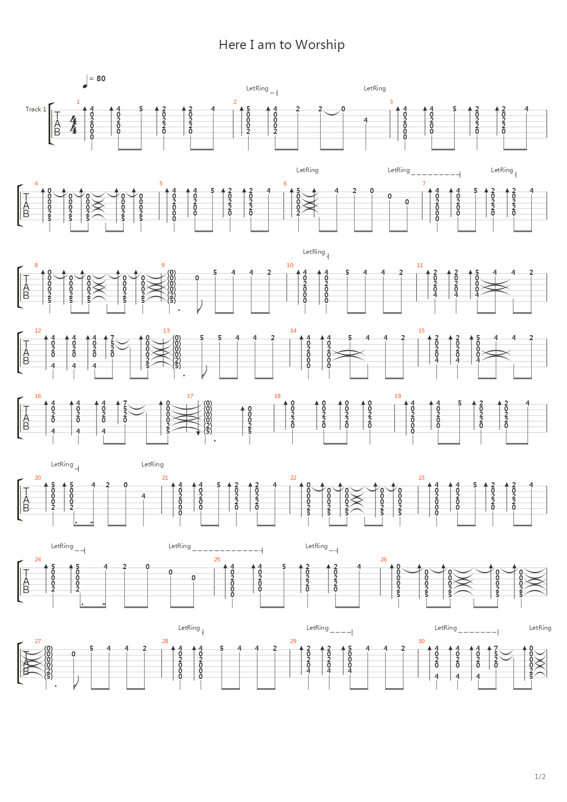 Here I Am To Worship吉他谱