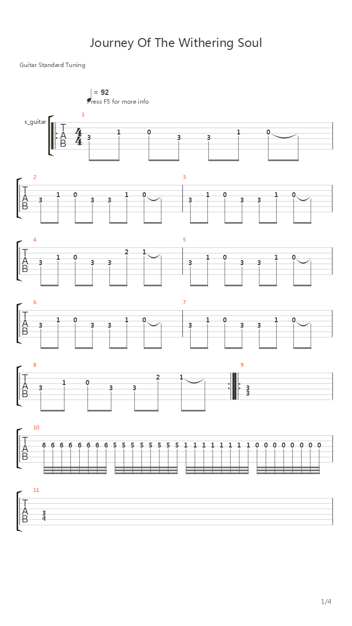 Journey Of The Withering Soul吉他谱