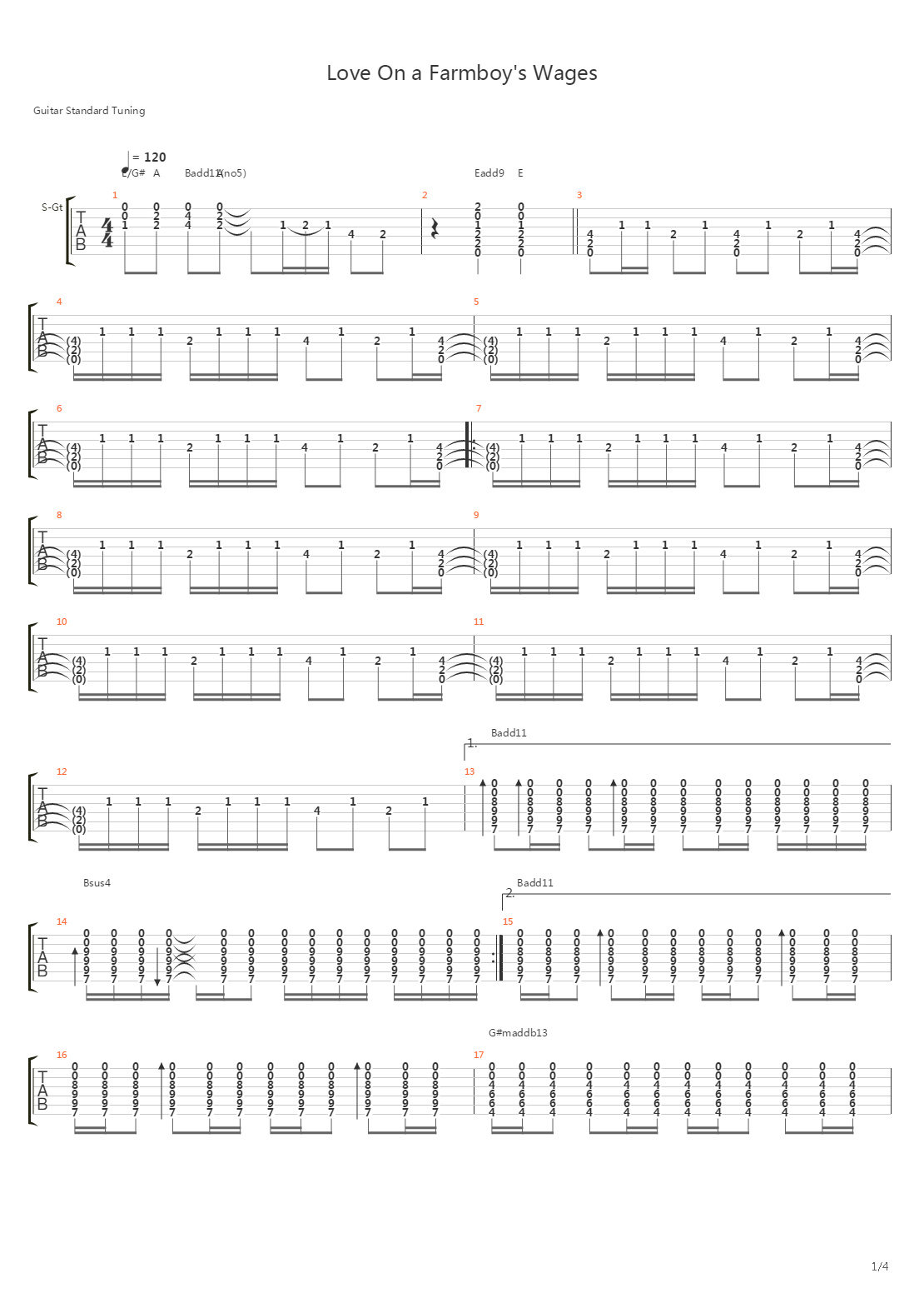 Love On A Farmboys Wages吉他谱