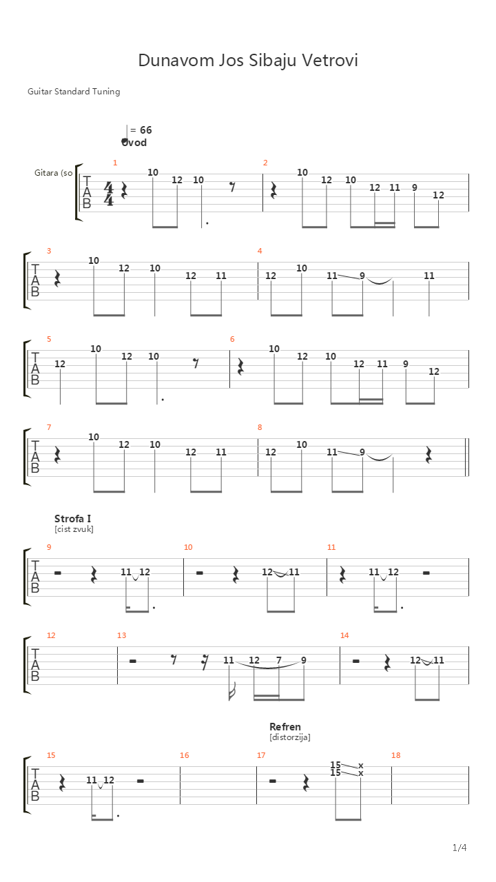 Dunavom Jos Sibaju Vetrovi吉他谱