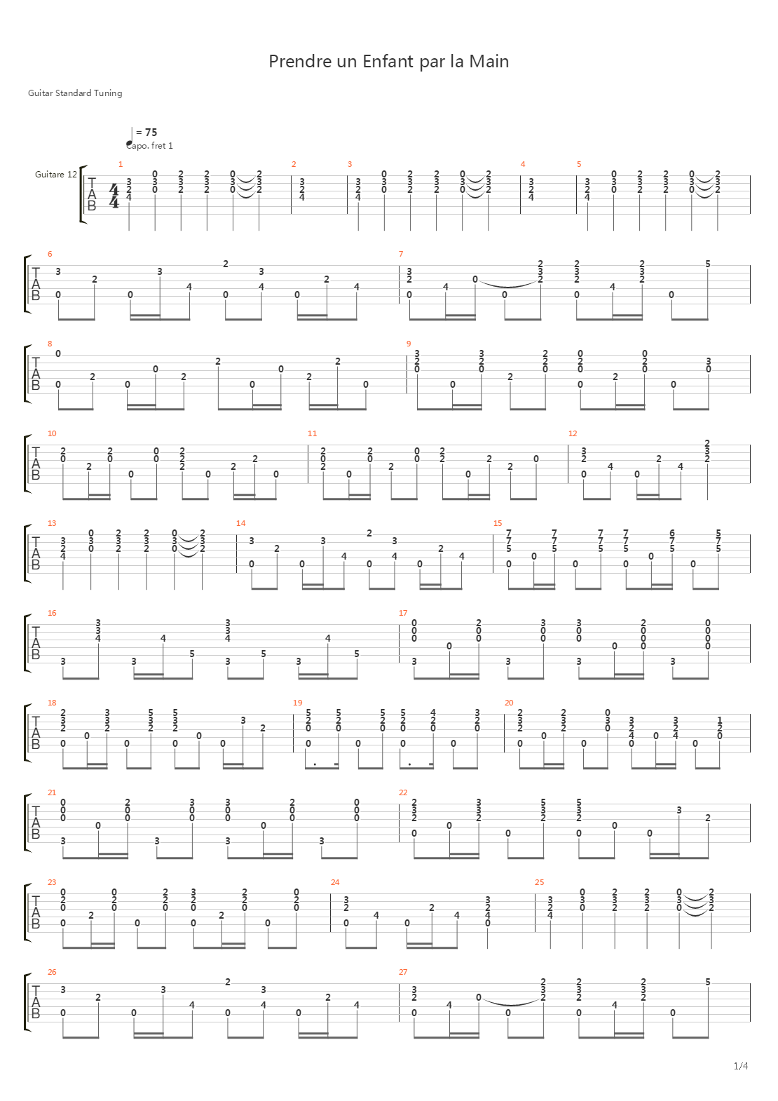 Prendre un Enfant par la Main吉他谱