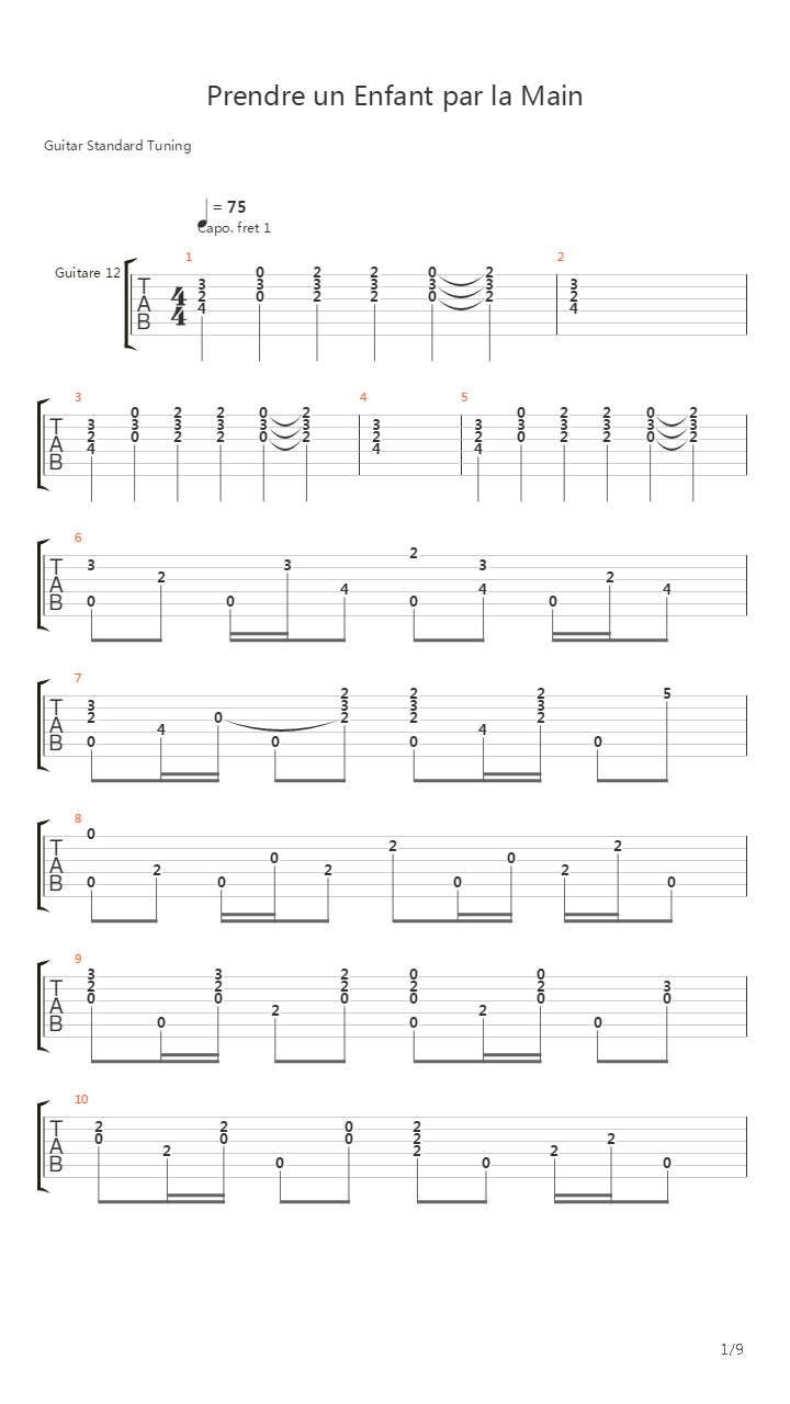 Prendre un Enfant par la Main吉他谱