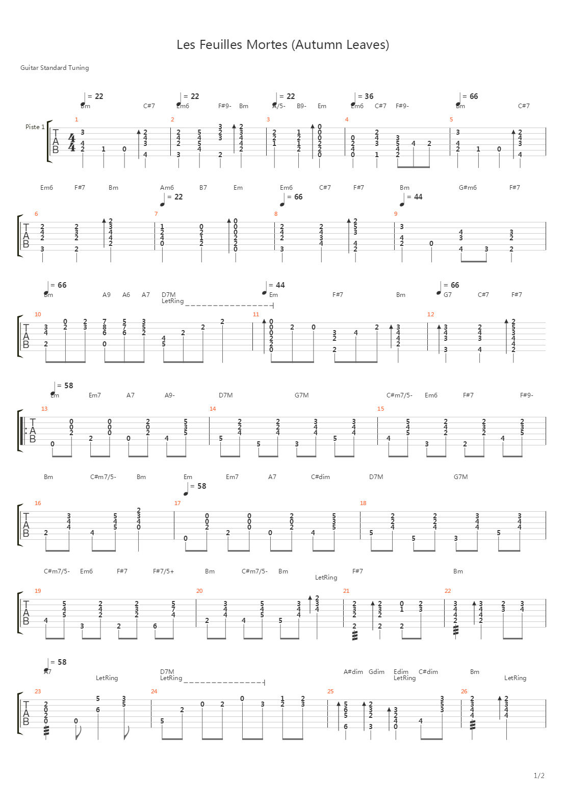 Les Feuilles Mortes吉他谱