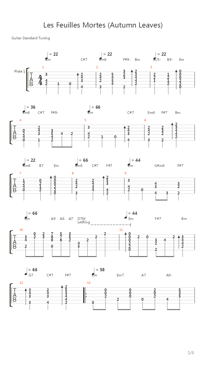 Les Feuilles Mortes吉他谱