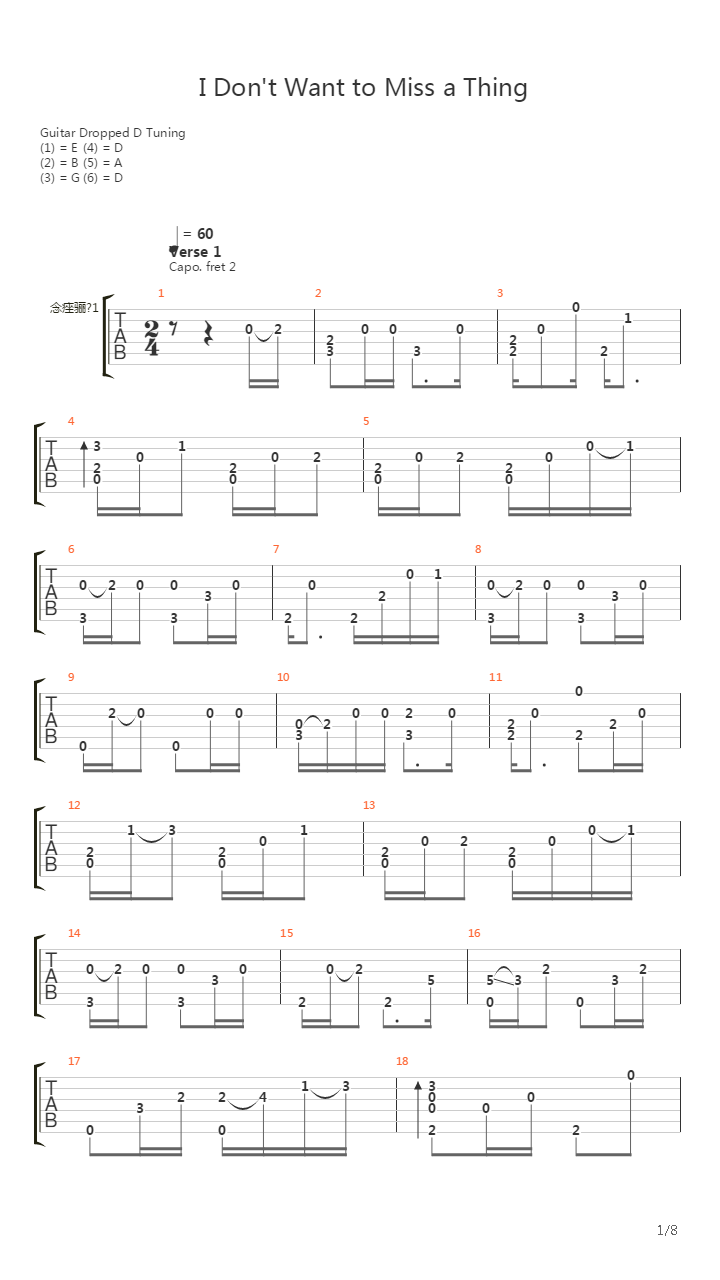 I Don't Want to Miss a Thing (Fingerstyle Version by Gareth Evans)吉他谱