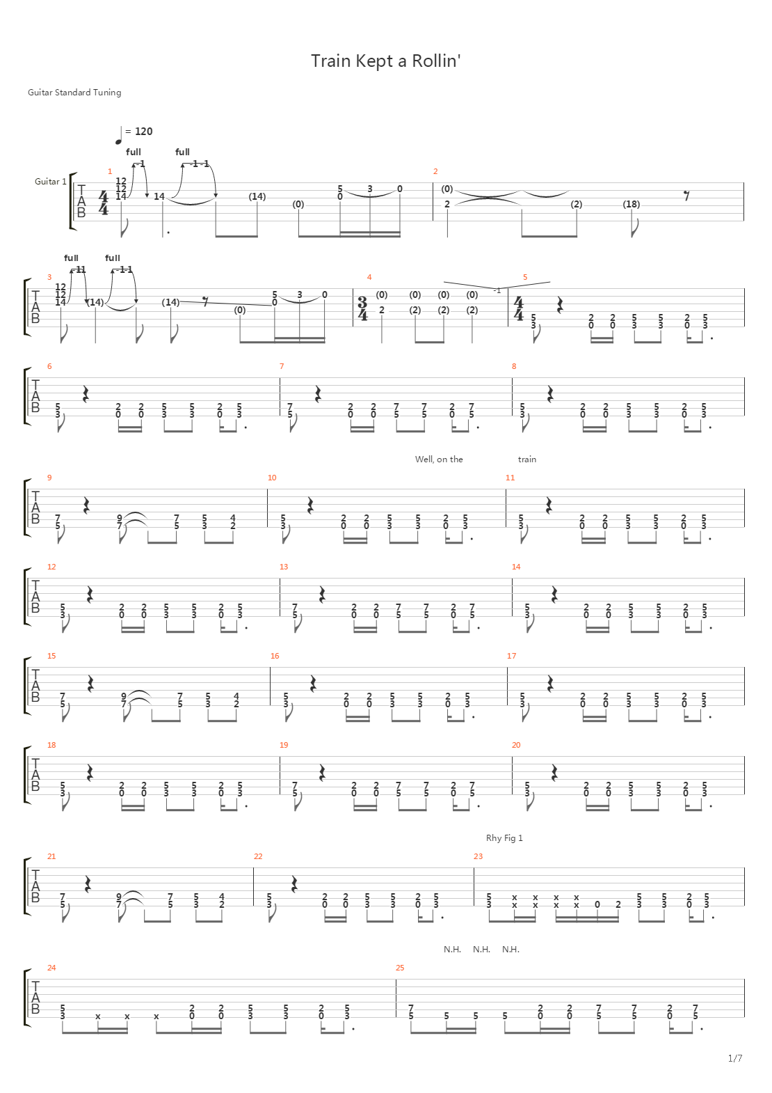 Train Kept A Rollin'吉他谱