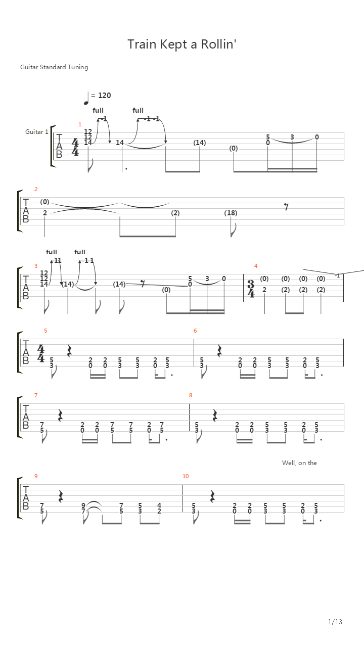 Train Kept A Rollin'吉他谱