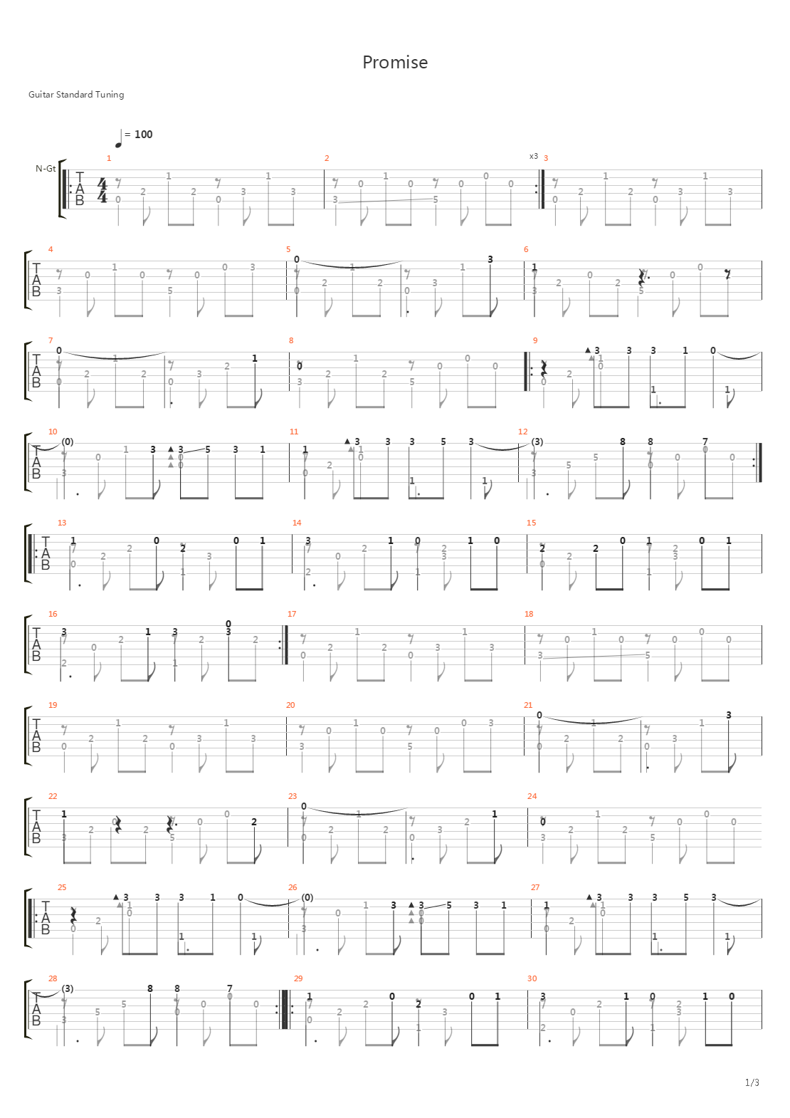 Promise (1 или 2 гитары) (Fingerstyle)吉他谱