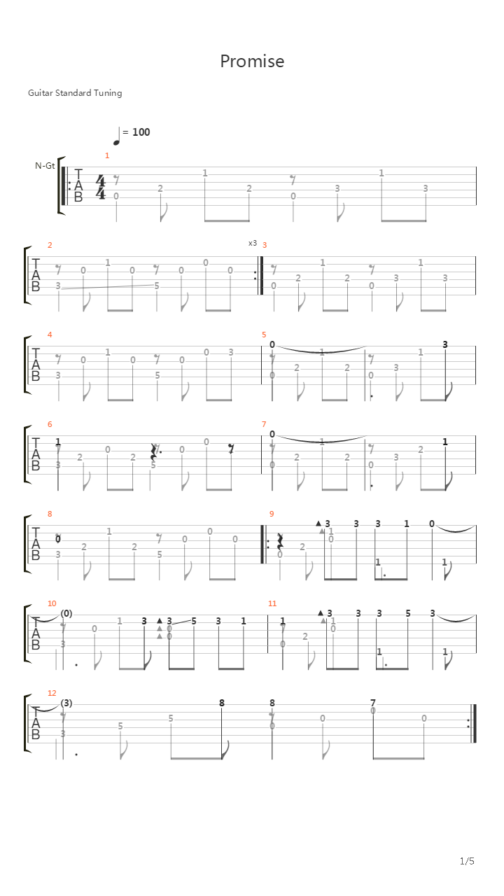 Promise (1 или 2 гитары) (Fingerstyle)吉他谱